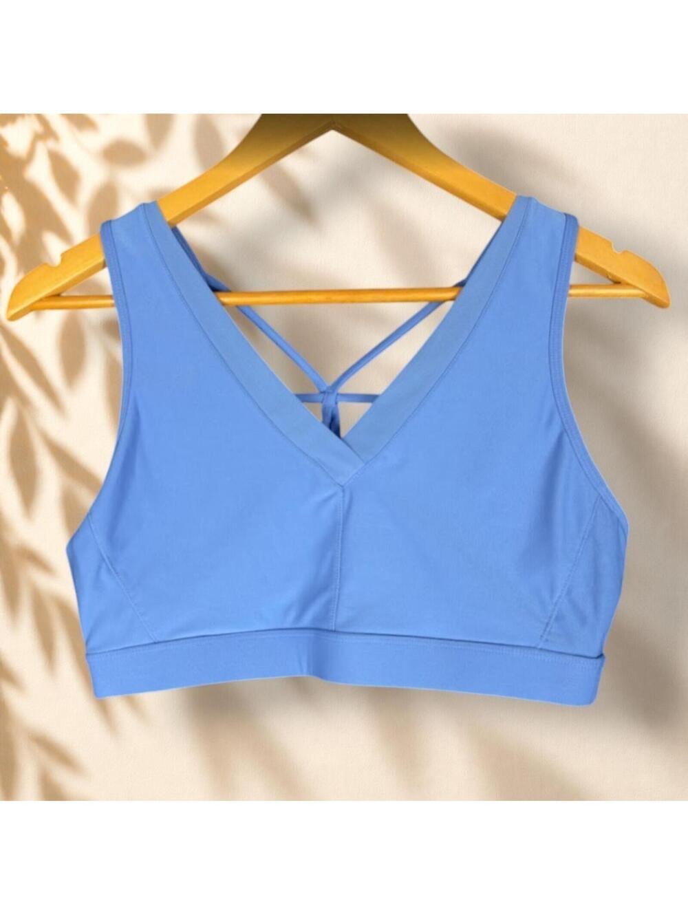 Avia Activewear Sport Bra Women L Large Blue V-Neck Sleeveless Wide Strap Yoga